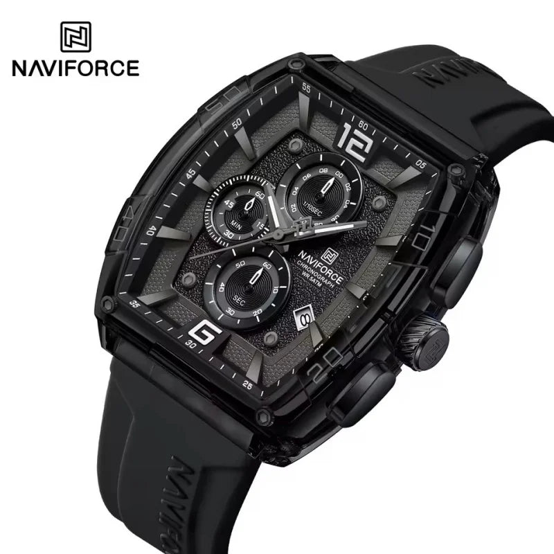 NAVIFORCE 6101 New Casual Men's Quartz Watch Tonneau Dial Waterproof Night Light Chronograph Outdoor Sports Men's Watches reloj