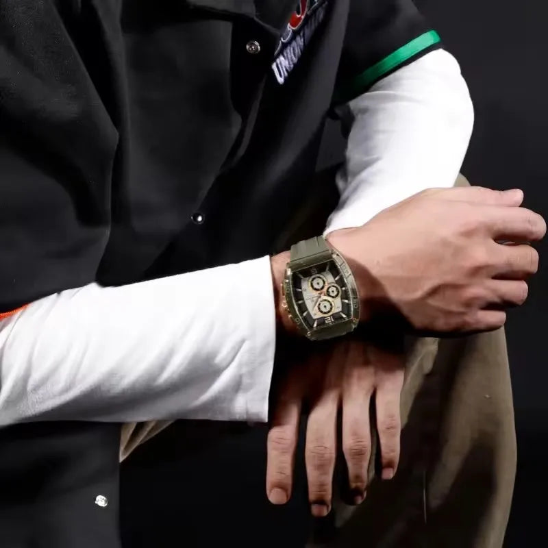 NAVIFORCE 6101 New Casual Men's Quartz Watch Tonneau Dial Waterproof Night Light Chronograph Outdoor Sports Men's Watches reloj