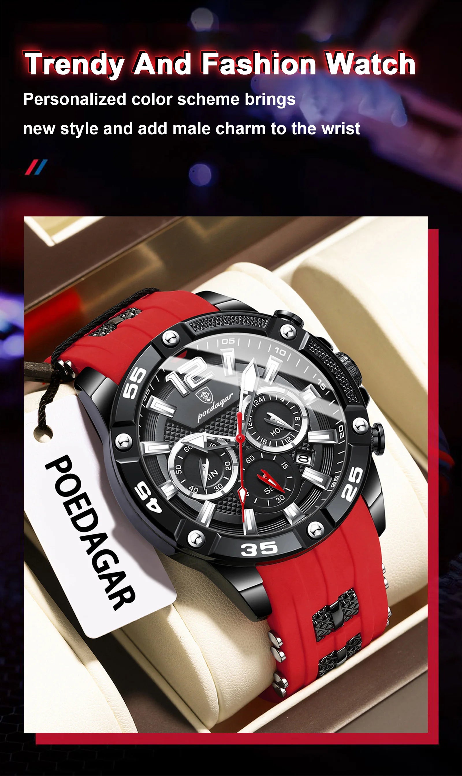 POEDAGAR Original Fashion Men's Watches Waterproof Luminous Chronograph Date Sports Man Wristwatch High Quality Quartz Men Watch