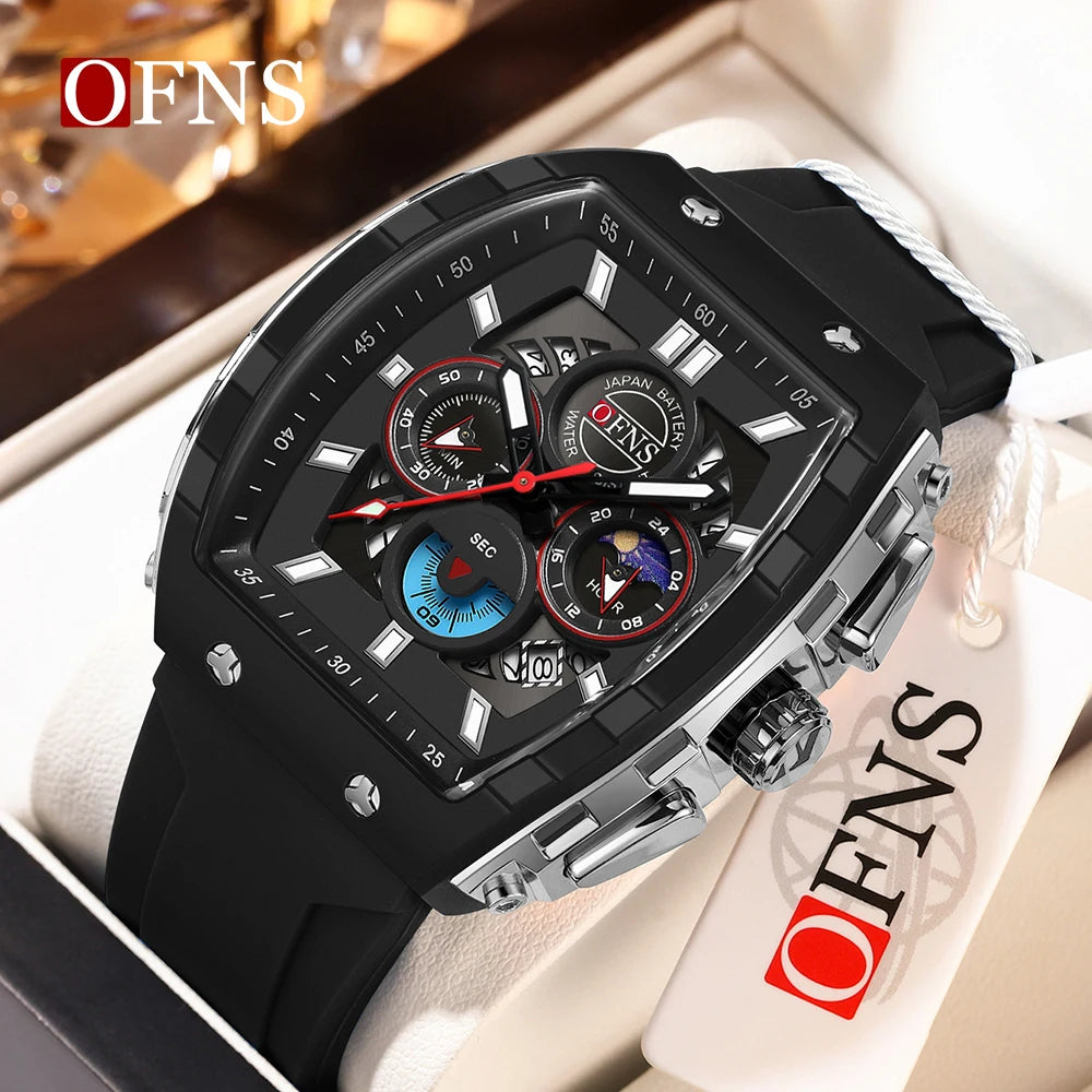 OFNS 1203 Luxury Men's Quartz Watch Multifunctional Timing Watch Three Eye Six Pin Quartz Watch Calendar Business Men's Watch