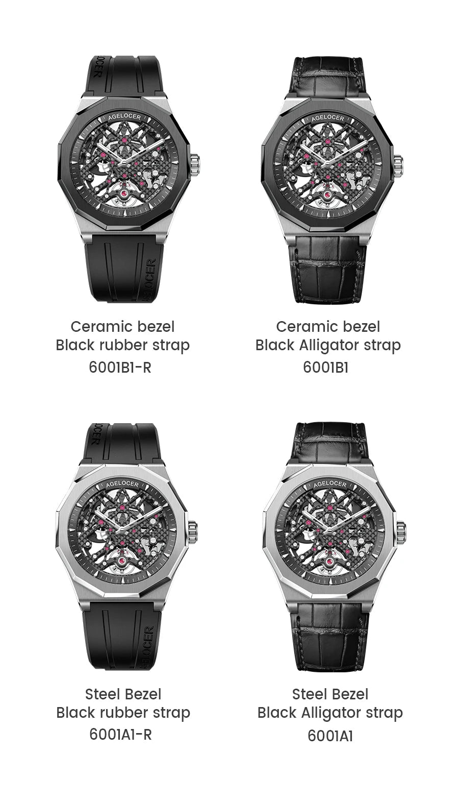 AGELOCER Original Schwarzwald Watch Men's Sports Hollow Luminous Automatic Mechanical Watch Birthday Gift for Men