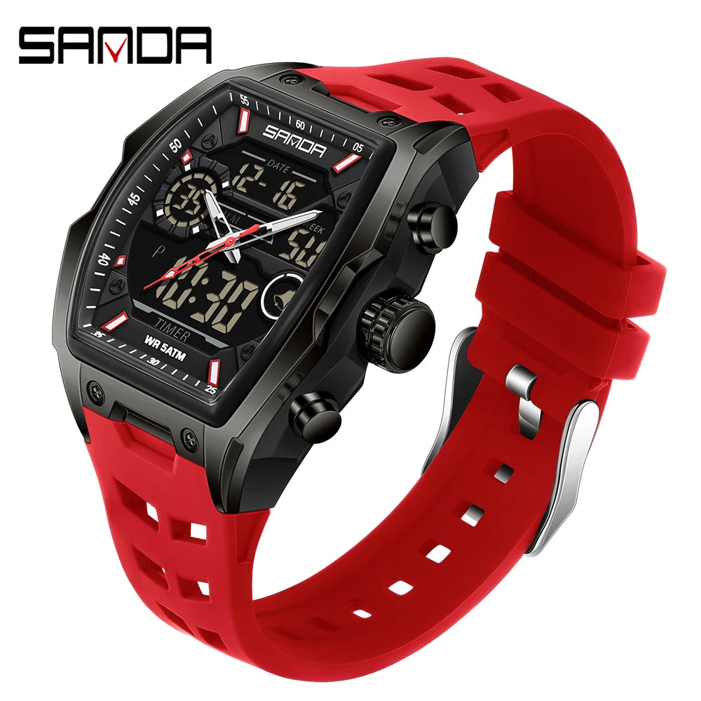 SANDA Men Electronic Watch Big Dial Sports LED Analog Digital Chronograph Military Dual Display Man Wristwatch relogio masculino