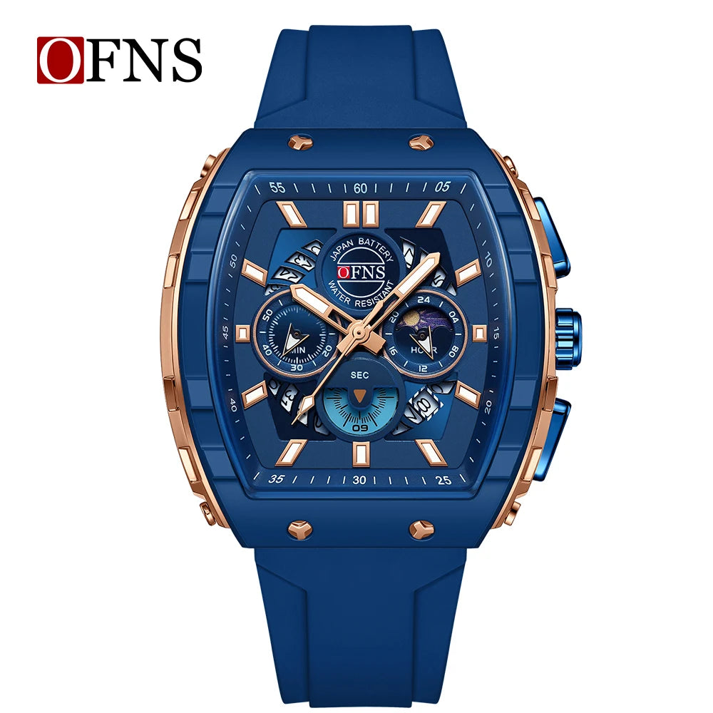 OFNS 1203 Luxury Men's Quartz Watch Multifunctional Timing Watch Three Eye Six Pin Quartz Watch Calendar Business Men's Watch