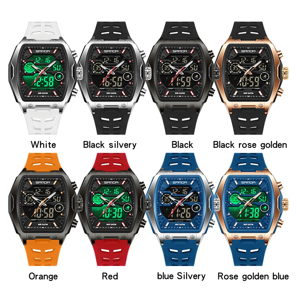 SANDA Men Electronic Watch Big Dial Sports LED Analog Digital Chronograph Military Dual Display Man Wristwatch relogio masculino