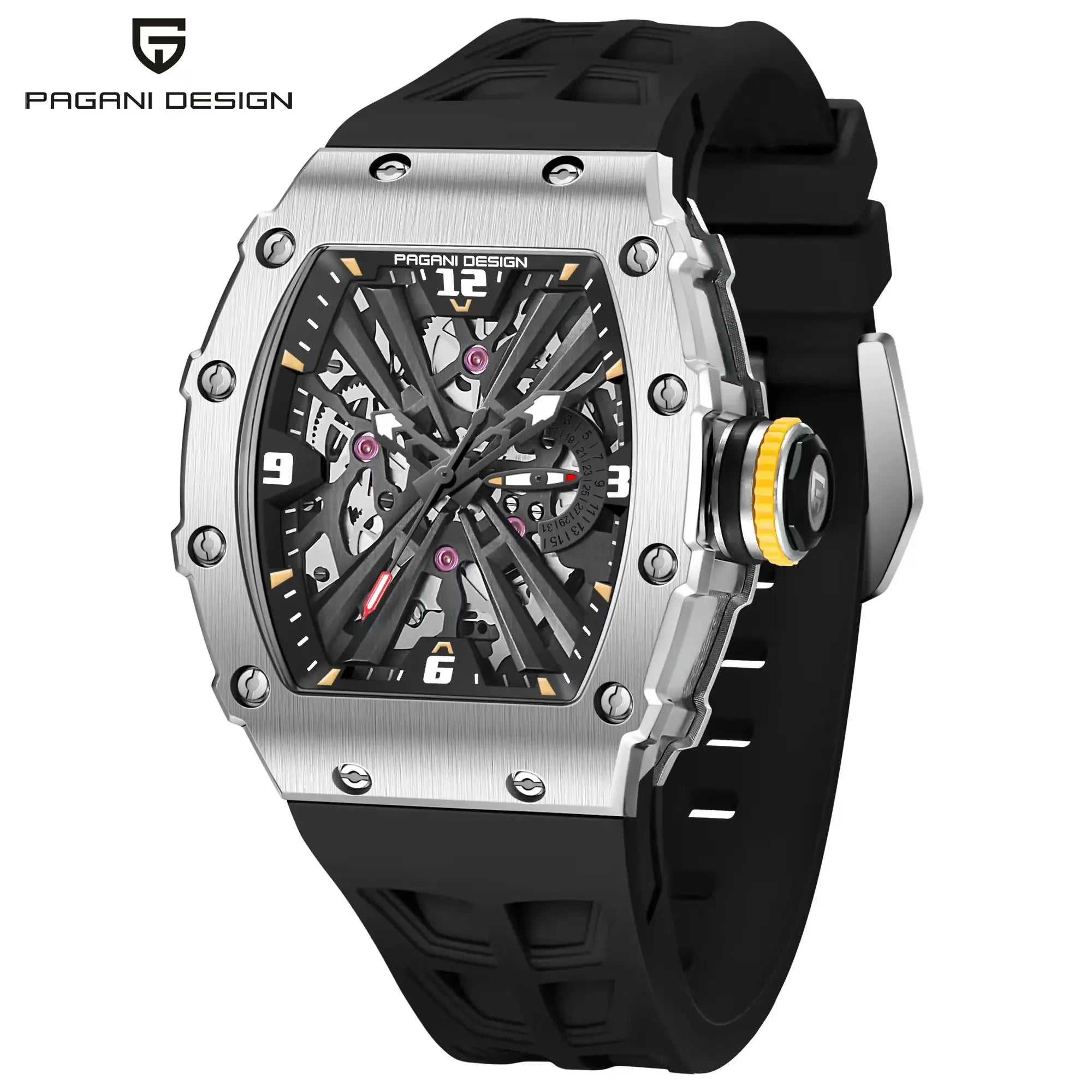 PAGANI DESIGN 2025 Luxury Mens Quartz Watches Barrel Shape Waterproof Wrist Watch For Men VH65 Silicone Luminous Sapphire Mirror