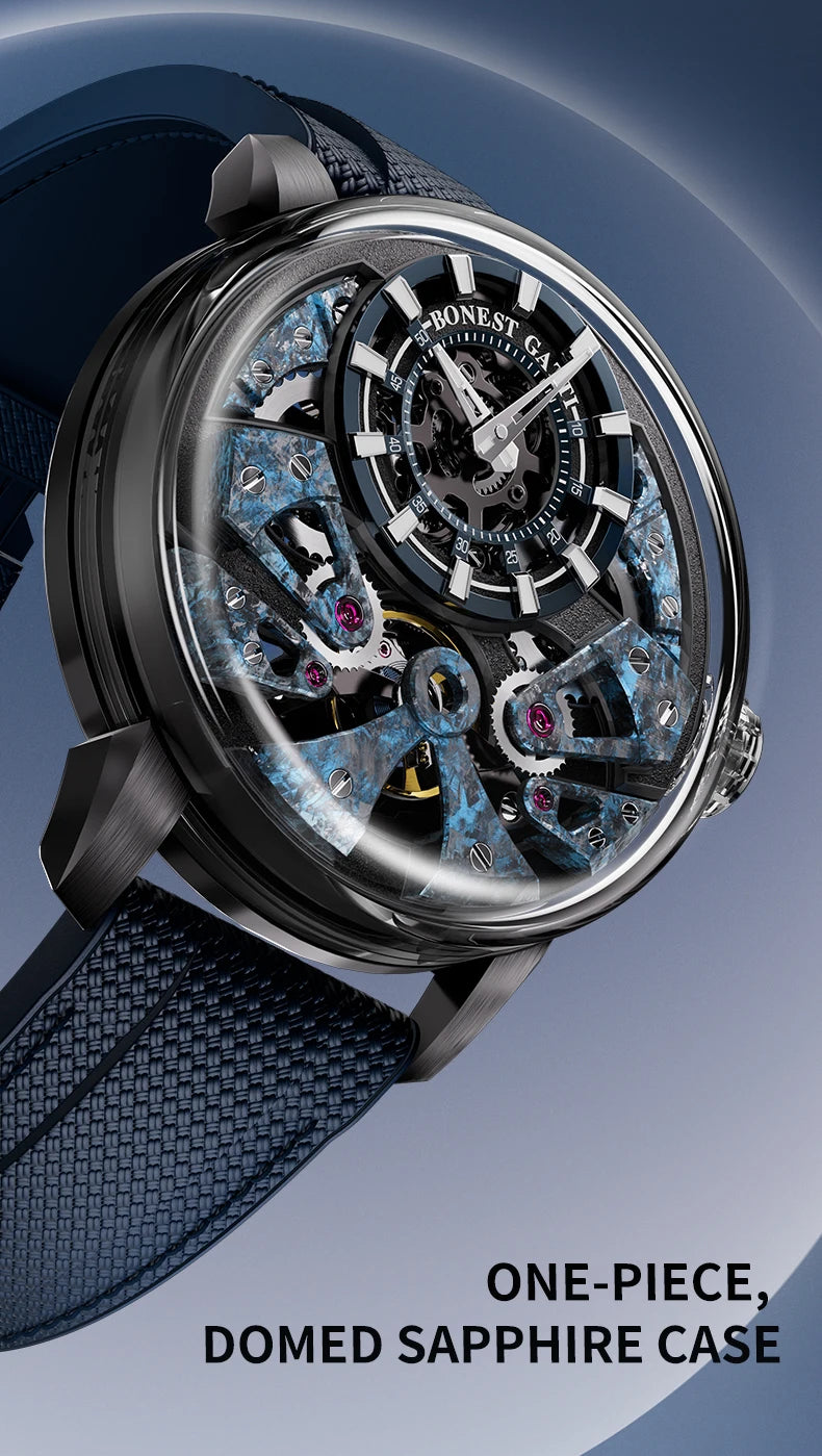 BONEST GATTI Men's Automatic Mechanical Watch with Sapphire Crystal, 316 Stainless Steel, Skeleton Movement, Waterproof, German