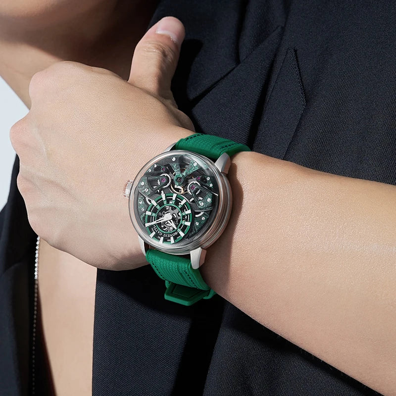 BONEST GATTI Men's Automatic Mechanical Watch with Sapphire Crystal, 316 Stainless Steel, Skeleton Movement, Waterproof, German