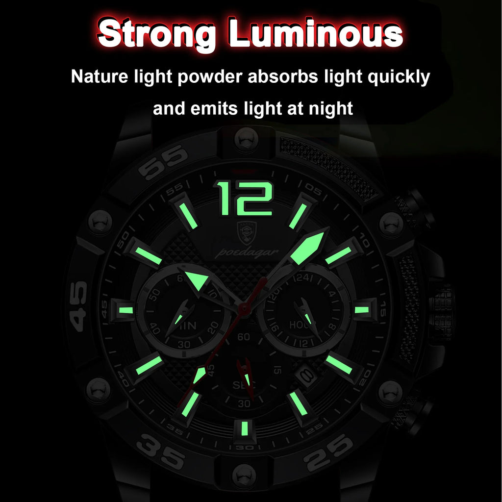 POEDAGAR Original Fashion Men's Watches Waterproof Luminous Chronograph Date Sports Man Wristwatch High Quality Quartz Men Watch