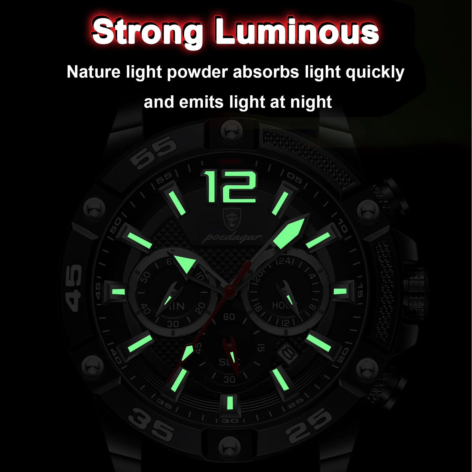POEDAGAR Original Fashion Men's Watches Waterproof Luminous Chronograph Date Sports Man Wristwatch High Quality Quartz Men Watch