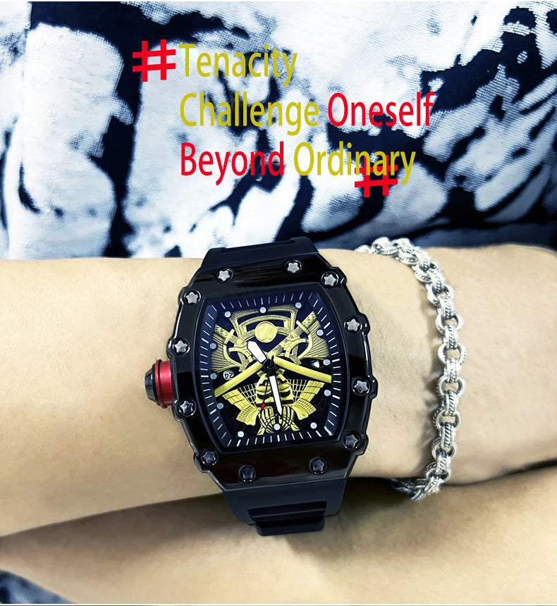 ZH39 Fashionable Men's Watch Night Light Waterproof Silicone Calendar Quartz Watch Barrel shaped Clock Birthday Gift