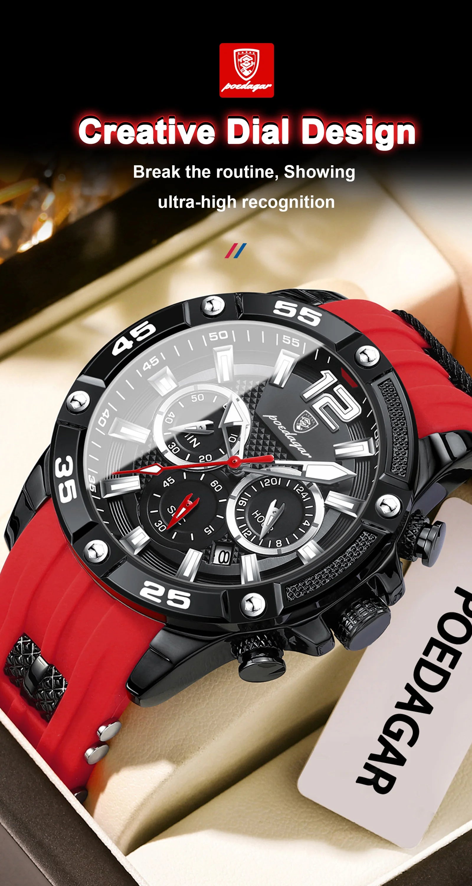 POEDAGAR Original Fashion Men's Watches Waterproof Luminous Chronograph Date Sports Man Wristwatch High Quality Quartz Men Watch