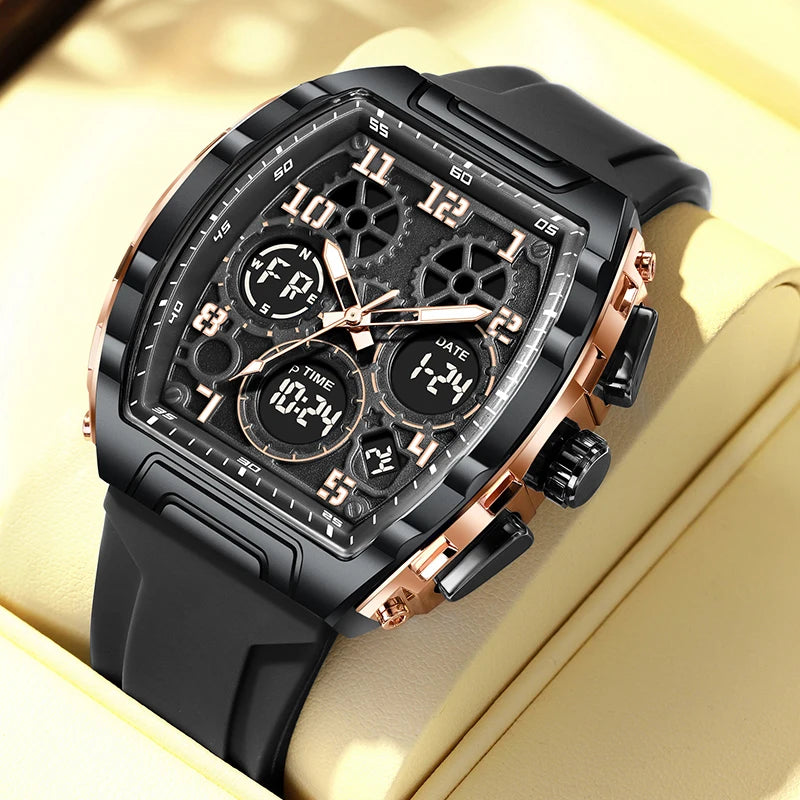 LIGE FOXBOX Square Digital Electronic Man Watch Fashion Silicone Waterproof Luminous Chronograph Date Quartz Watches for Men+Box