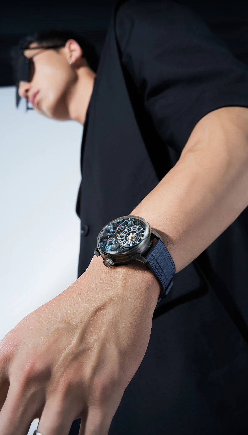 BONEST GATTI Men's Automatic Mechanical Watch with Sapphire Crystal, 316 Stainless Steel, Skeleton Movement, Waterproof, German