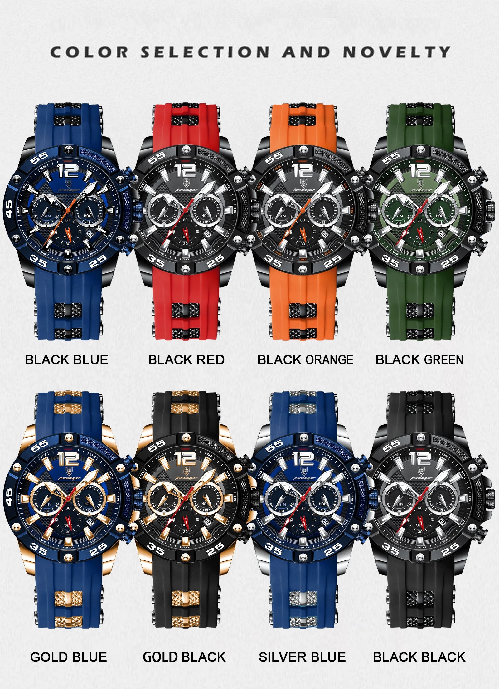 POEDAGAR Original Fashion Men's Watches Waterproof Luminous Chronograph Date Sports Man Wristwatch High Quality Quartz Men Watch