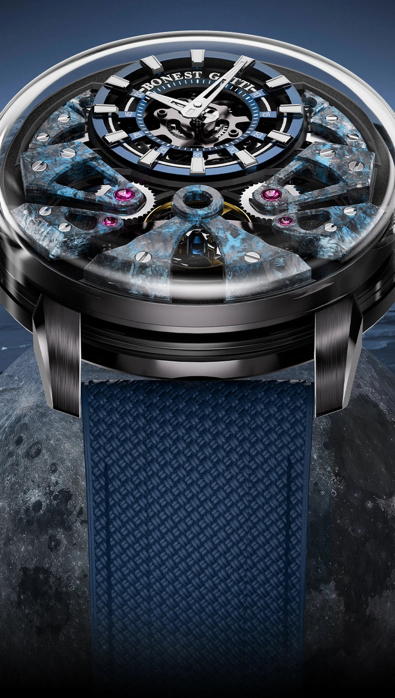 BONEST GATTI Men's Automatic Mechanical Watch with Sapphire Crystal, 316 Stainless Steel, Skeleton Movement, Waterproof, German