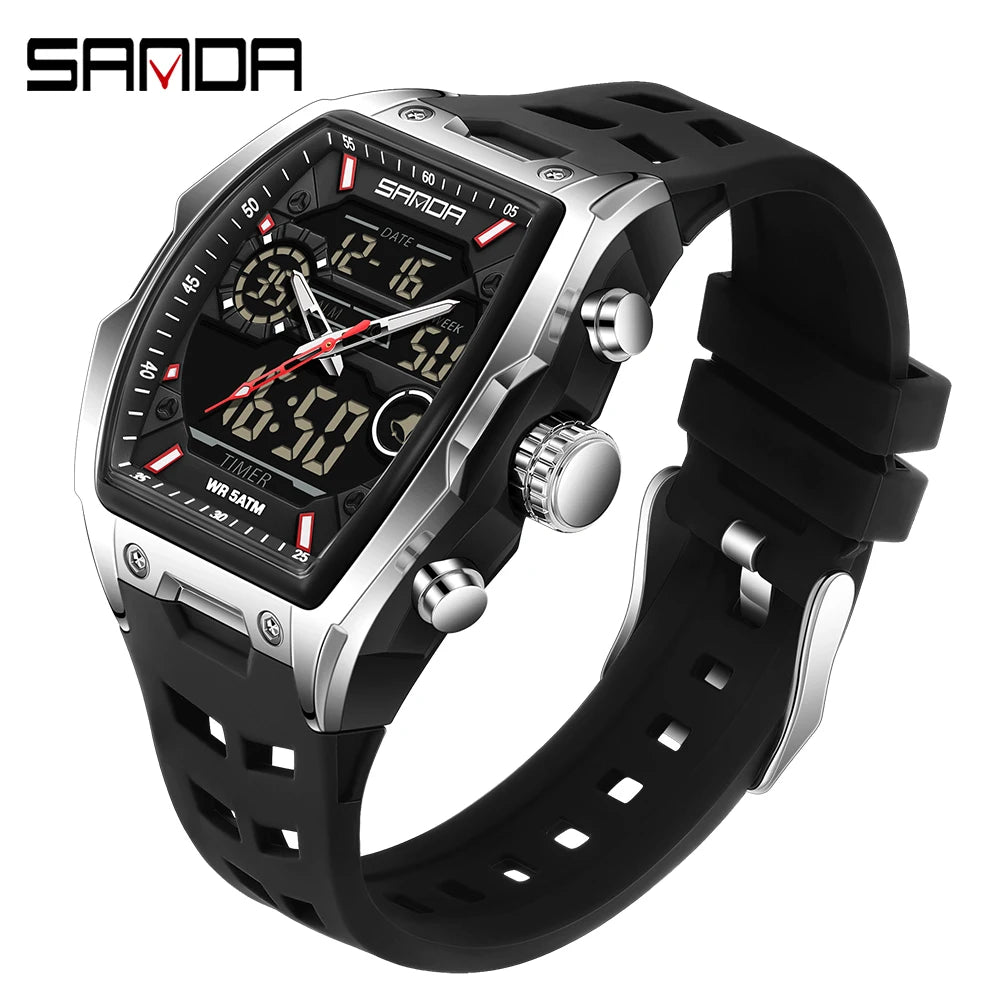 SANDA Men Electronic Watch Big Dial Sports LED Analog Digital Chronograph Military Dual Display Man Wristwatch relogio masculino