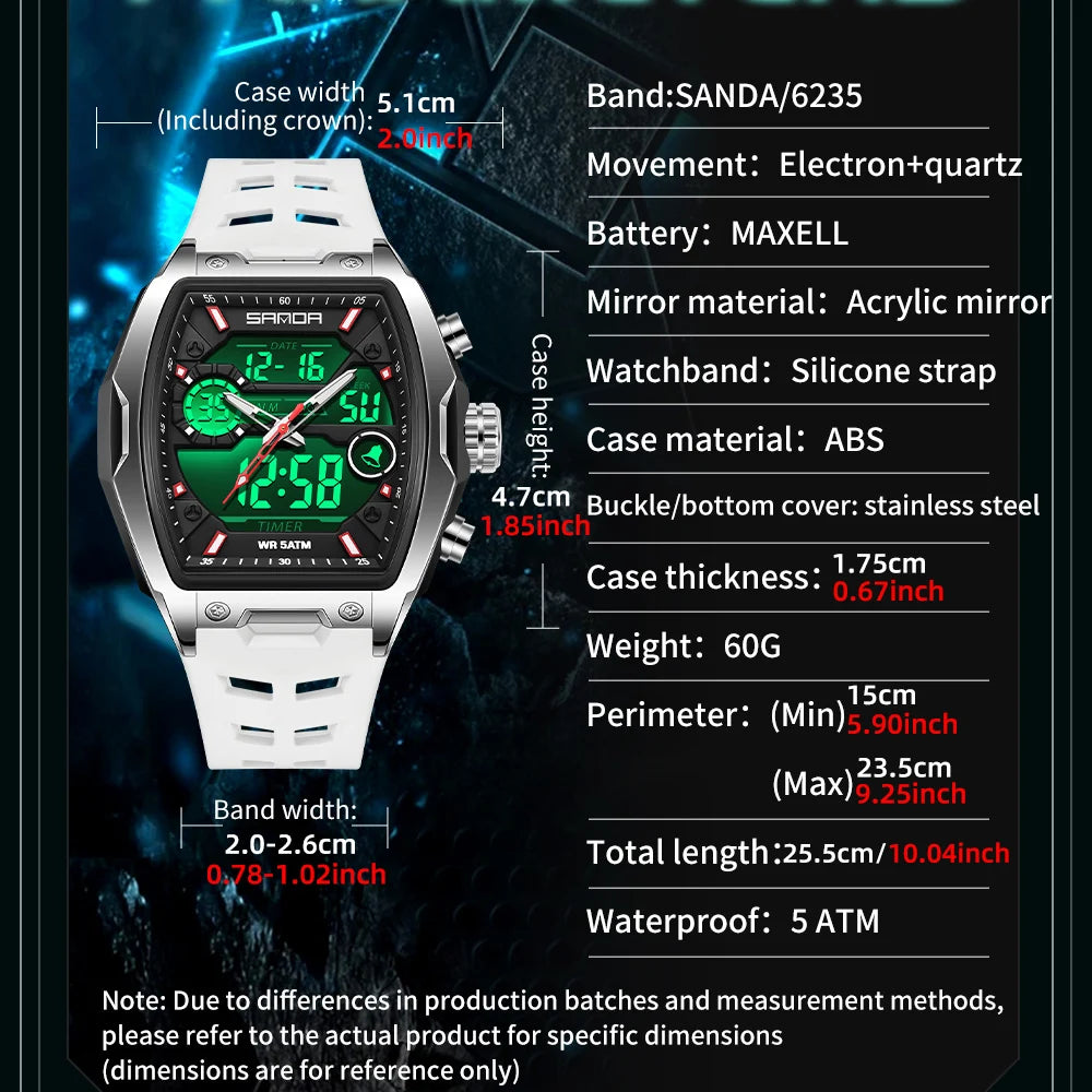 SANDA Men Electronic Watch Big Dial Sports LED Analog Digital Chronograph Military Dual Display Man Wristwatch relogio masculino