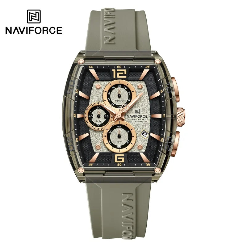 NAVIFORCE 6101 New Casual Men's Quartz Watch Tonneau Dial Waterproof Night Light Chronograph Outdoor Sports Men's Watches reloj