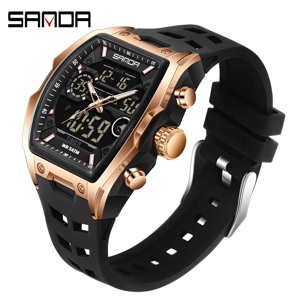 SANDA Men Electronic Watch Big Dial Sports LED Analog Digital Chronograph Military Dual Display Man Wristwatch relogio masculino