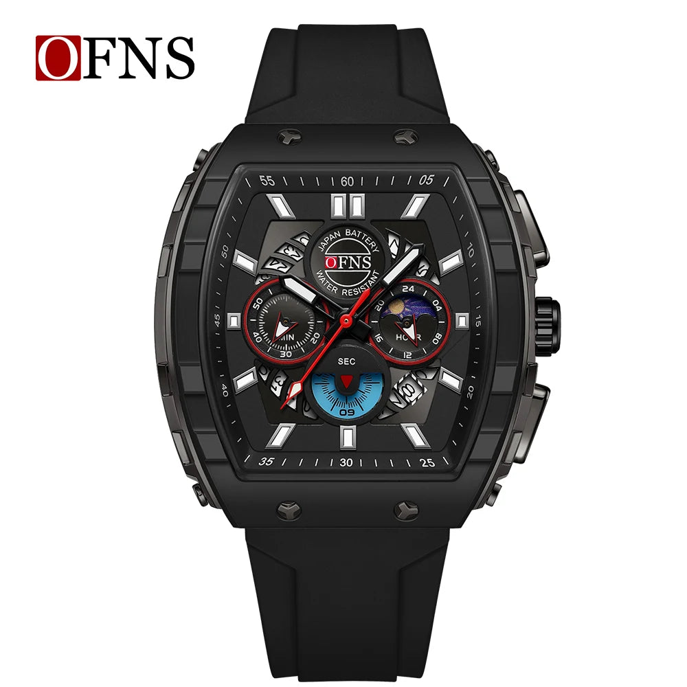 OFNS 1203 Luxury Men's Quartz Watch Multifunctional Timing Watch Three Eye Six Pin Quartz Watch Calendar Business Men's Watch
