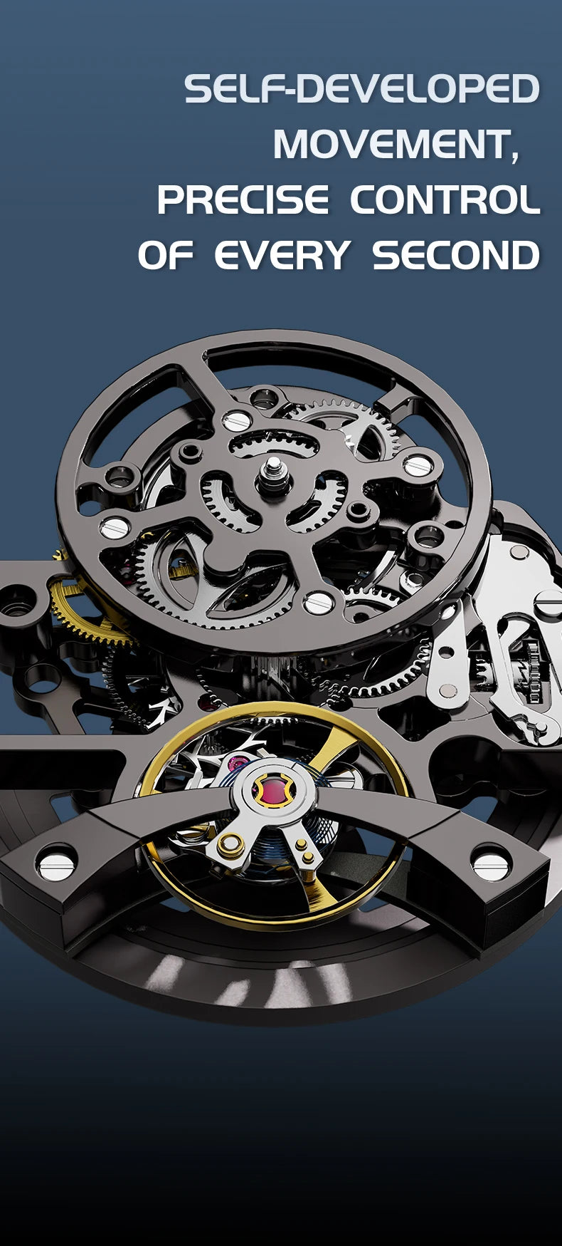 BONEST GATTI Men's Automatic Mechanical Watch with Sapphire Crystal, 316 Stainless Steel, Skeleton Movement, Waterproof, German