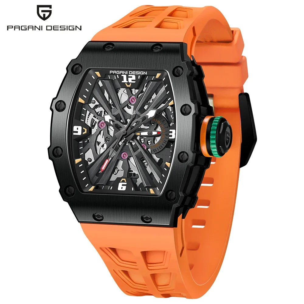 PAGANI DESIGN 2025 Luxury Mens Quartz Watches Barrel Shape Waterproof Wrist Watch For Men VH65 Silicone Luminous Sapphire Mirror