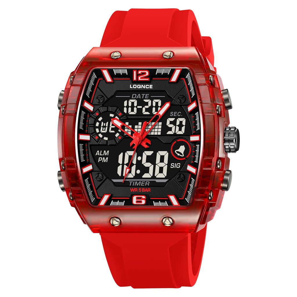 New LOQNCE  98003 Male montre homme Hour Sport Watches Digital Double Time Chronograph Watch Mens LED Week Display Wristwatches