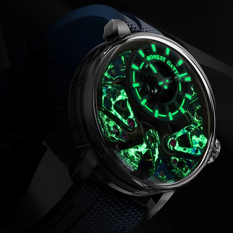 BONEST GATTI Men's Automatic Mechanical Watch with Sapphire Crystal, 316 Stainless Steel, Skeleton Movement, Waterproof, German